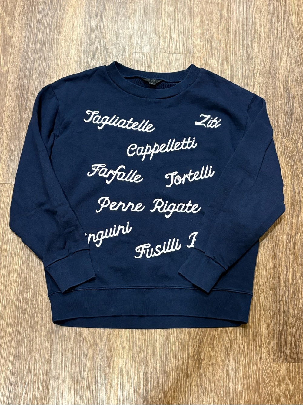 J.Crew Navy Pasta Crewneck Pullover Cotton Graphic Sweatshirt Sz M Women’s